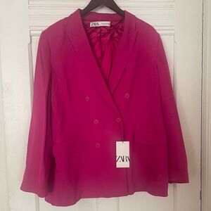 Zara Women's Fuchsia Double-Breasted Blazer